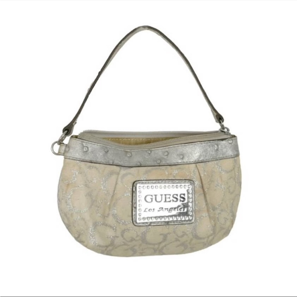 Guess Y2K Bejewelled Silver & Cream Wristlet
